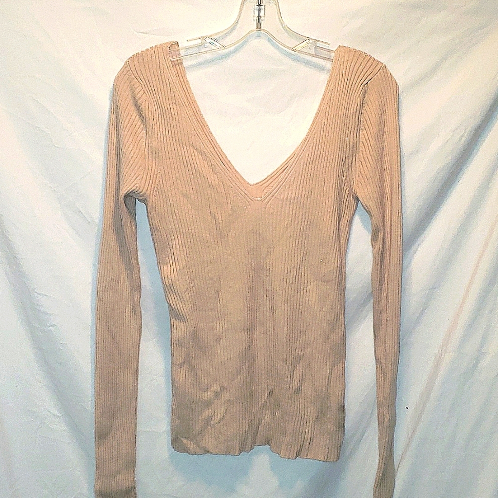H&M WOMEN'S LONG SLEEVE Ribbed SWEATER KNIT TOP V NECK MEDIUM